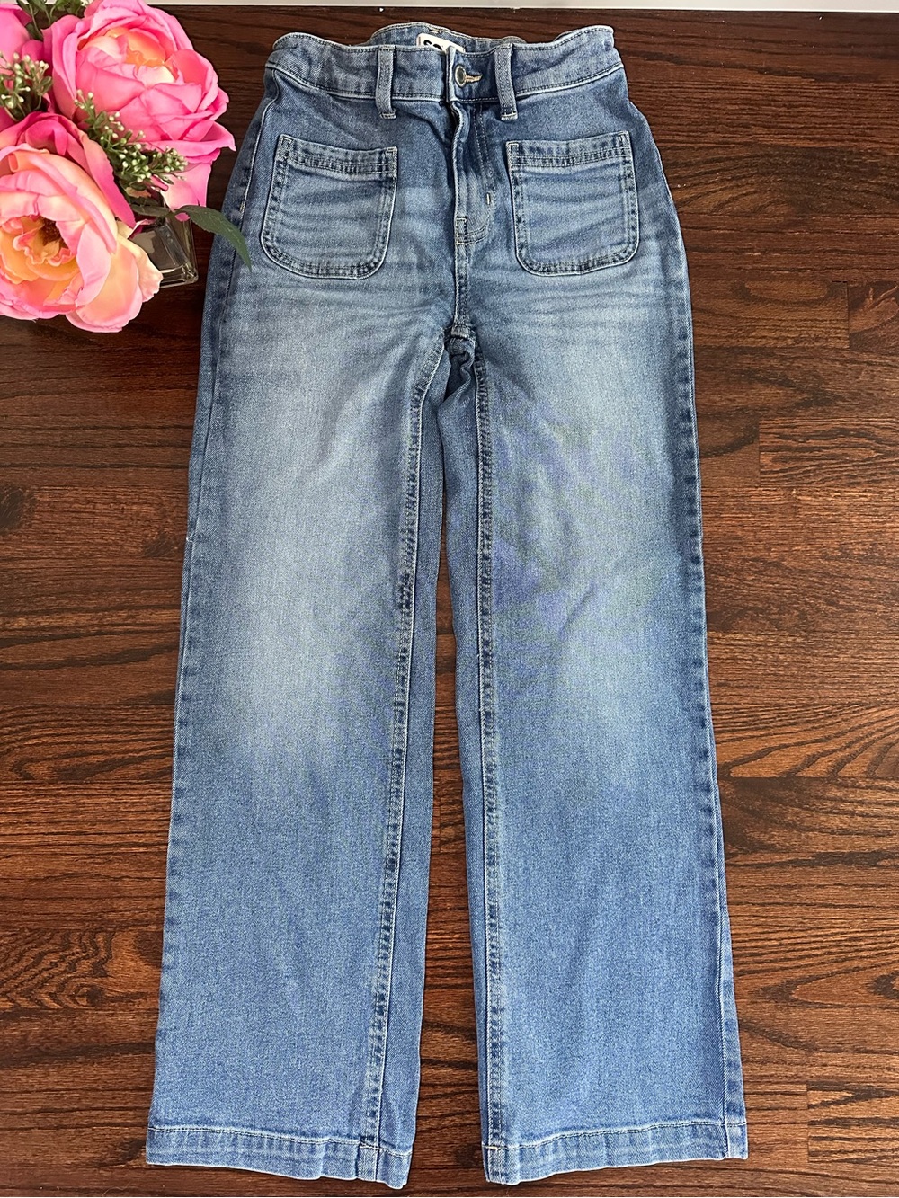 SO wide leg jeans with front patch pockets, size 12